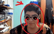 a drawing of a person with a red circle around his face