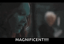 a blurred image of an older woman with the words magnificent written below her