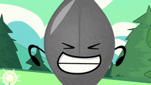 a cartoon drawing of a leaf with its eyes closed and a smiling face
