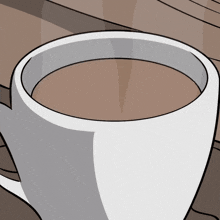 a cartoon drawing of a panda in a cup of hot chocolate