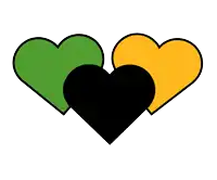 three hearts one yellow one green and one black are stacked on top of each other