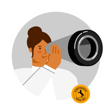 an illustration of a woman looking through a telescope with a continental since 1873 logo in the corner