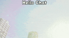 a robot is flying through the air with the words hello chat below it
