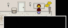 a video game character says " despite everything " in a room with flowers