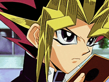 a cartoon character holding a card with a black circle on it