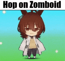 a cartoon of a girl with horns and the words hop on zombodid above her