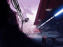 a painting of a futuristic city with the hashtag @anunhingedme at the bottom