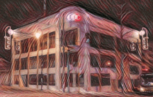 a painting of a building with a sign that says ccc