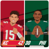 an illustration of two football players with the numbers 15 and 30 on them