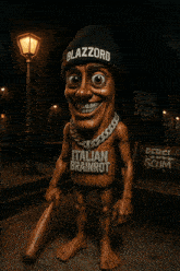 a cartoon character is wearing a beanie that says blazzord