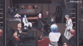 a group of anime characters are gathered in a room with the hashtag #hiseeverywhere