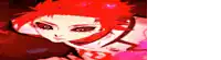 a close up of a person 's face with red hair and eyes .
