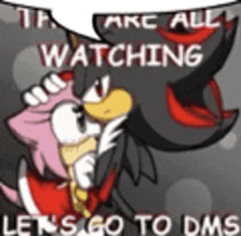 a cartoon of amy and shadow from sonic the hedgehog with a speech bubble .