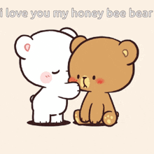 a cartoon of two bears hugging with the words i love you my honey bee bear below them