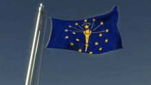 a blue flag with yellow stars and the words indiana on it
