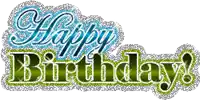 a happy birthday greeting card with a blue and green background