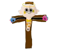a drawing of a stuffed monkey on a cross