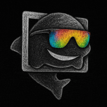 a drawing of a shark wearing sunglasses and a hat