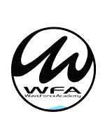 a logo for waveforex academy with a blue circle
