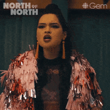 a poster for north of north shows a woman yelling