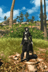 a person in a video game standing in a field