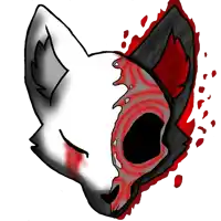 a black and white drawing of a wolf with a bloody face