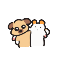 a cartoon dog and a hamster are hugging each other