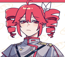 a drawing of a girl with red hair and a white flower on her head