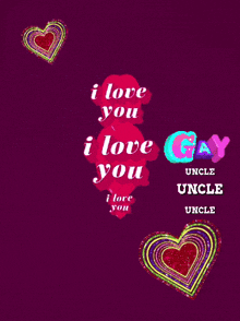 a purple background with hearts that say i love you and gay status
