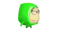 a cartoon character is wearing a green hoodie and has a sad look on his face
