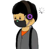 a cartoon of a boy wearing a mask and headphones .