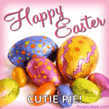 a pink background with easter eggs and the words happy easter