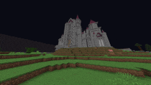 a castle in a video game with a pig standing in front of it