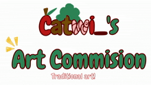 a logo for cathoi 's art commission with a tree on it