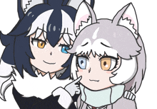 a drawing of two anime characters one with blue eyes