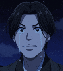 a cartoon character with tears running down his face