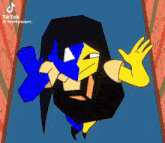 a cartoon character with a blue mask and yellow gloves