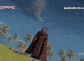 a poster for superbook shows a demon with flames on his head