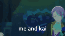 a couple of anime characters standing next to each other with the words me and kai on the bottom right