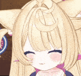 a close up of a girl with blonde hair