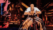 a man in a white shirt is standing in front of a statue in a video game