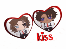 a couple of hearts with the word kiss on the bottom right