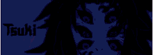 a close up of a person 's face with the word tsuki written on it