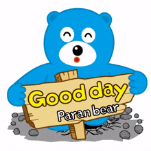jumping sign blue bear good day
