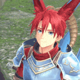 a red haired anime character with horns and a sword