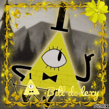 a picture of bill cipher from gravity falls with a yellow flower