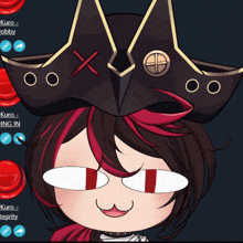 a cartoon character wearing a pirate hat with the name kuro on the bottom right