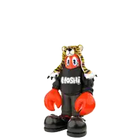 a cartoon character wearing a tiger hat and a black hoodie with the word hoshi on it