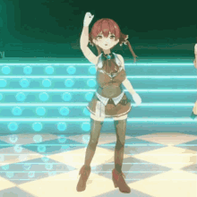 a girl in a brown dress is dancing on a stage