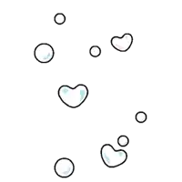 a drawing of soap bubbles in the shape of hearts and circles .